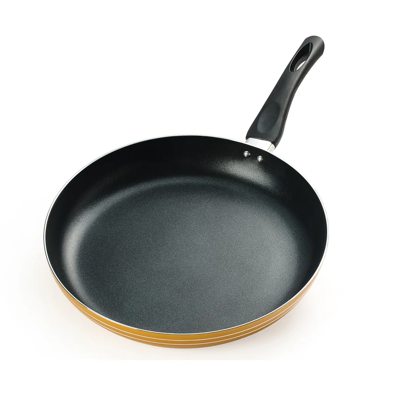 Aluminum Non Stick Fry Pan With sprial Bottom bakelite handle of golden color cooking pan