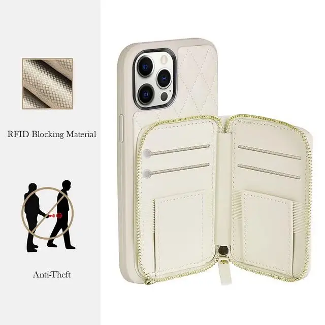 Custom Puer Color Phone Case For Iphone 15 14 13 12 Pro Max With Card Slots Leather Wallet Crossbody Phone Case With Strap