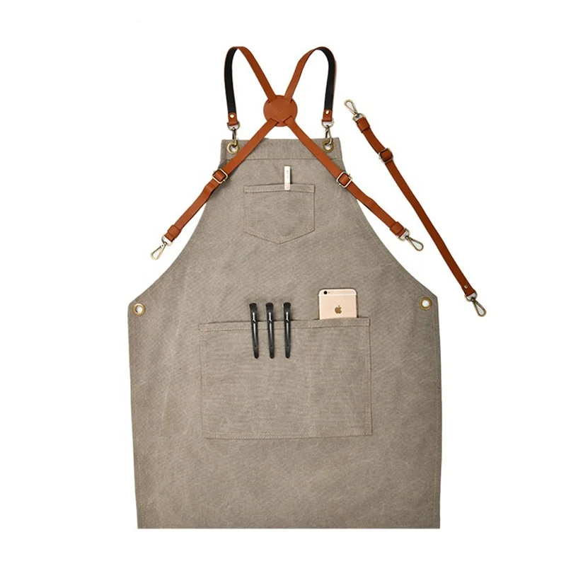 Unisex Long Tie Cotton Canvas Cross Back Adjustable Apron with Pockets Adjustable Bib Apron Woodworking Garden Artist Apron
