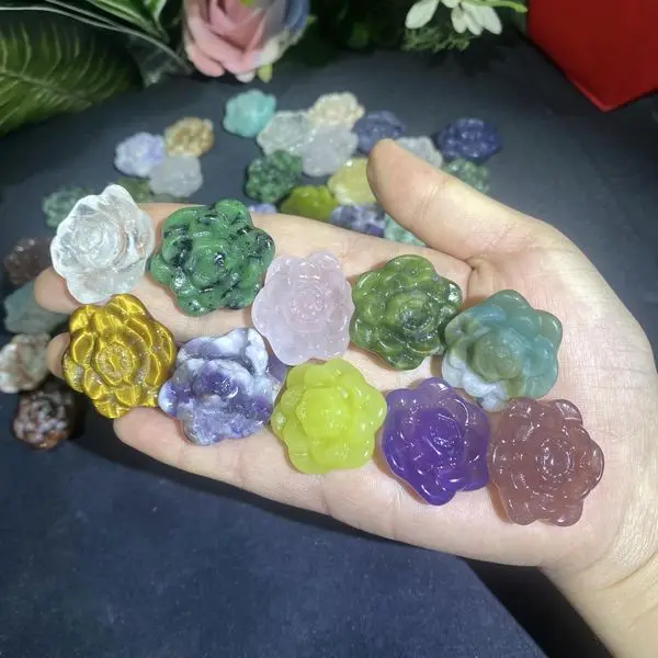 Mini Natural Crystal Carvings Healing Stones Handmade Artwork Wholesale Mini Crystal Flower Quartz For Christmas Gifts