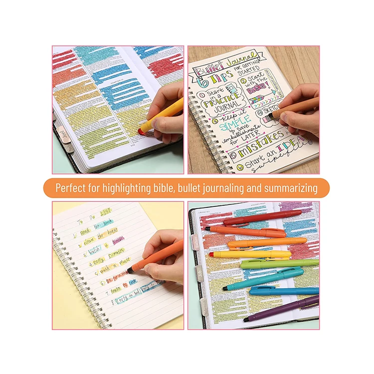 Zhejiang Manufacturer Oem New Design No Bleed Colored Bible Gel Highlighter Marker Pen Set Kawaii Text Markers for