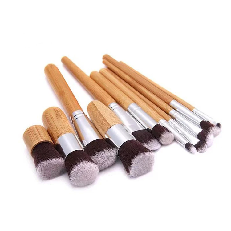 Make up Private Label Natural Bamboo Handle 11pcs Makeup Brush Set Foundation Powder Cosmetic Essentials Beauty Makeup & Tools