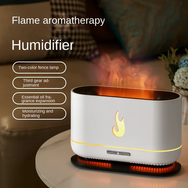 New Air Humidifier Flame Air Humidifier Warm Cooling Water Atomizer Custom Logo Home Decoration Essential Oil Diffuser
