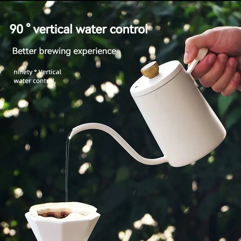 Wood Handle Gooseneck Drip Kettle Swan Neck Thin Mouth Drip Kettle Stainless Steel Coffee Pot