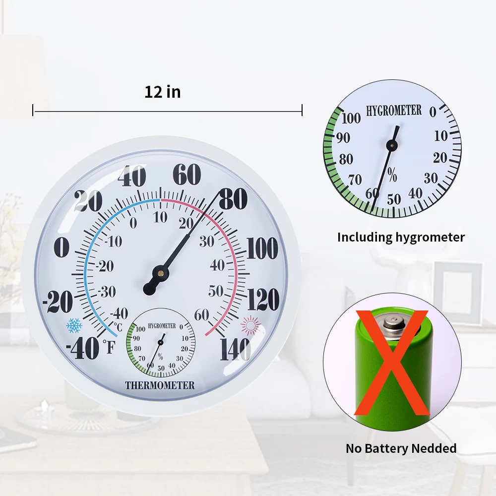 Amazon seller best seller factory supply 10 inch no battery hygrometer weather thermometer