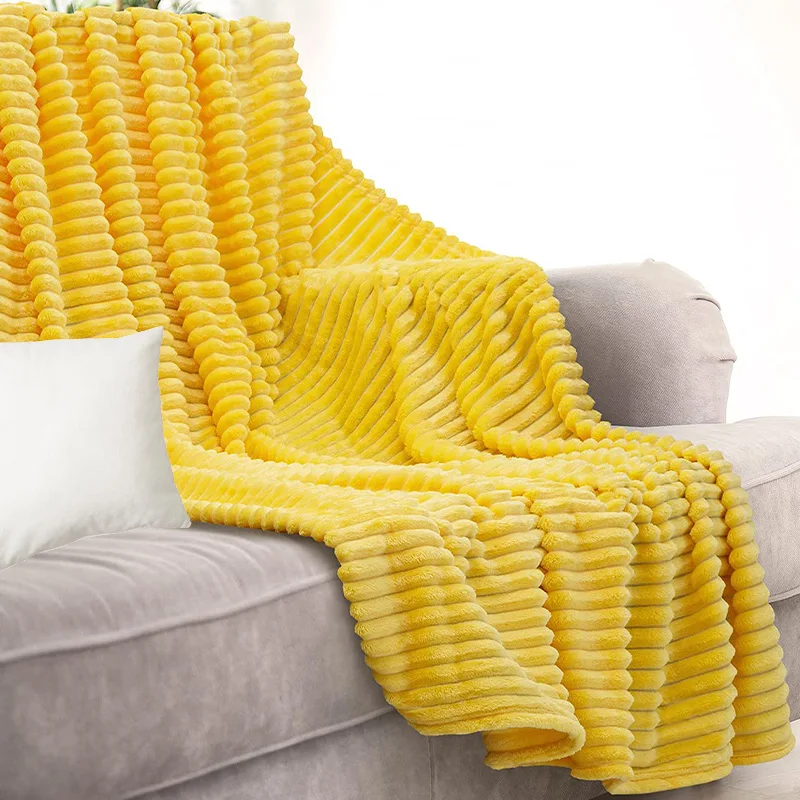 Solid Color Polyester Fleece Twin Size Throw Embroidery Blanket