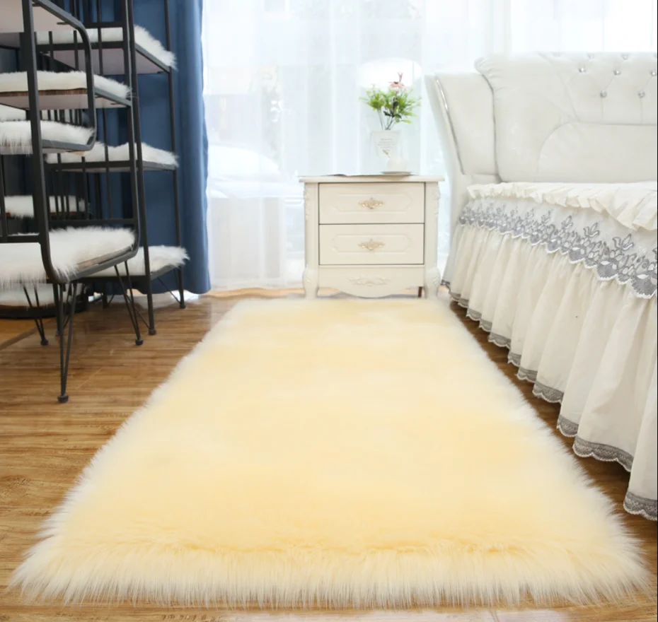 Bedroom Carpet Soft Fluffy Sheepskin Fur Area Rugs Living Room Bedroom Floor Mat White Pink Grey Warm Faux Fur Bedside Rug