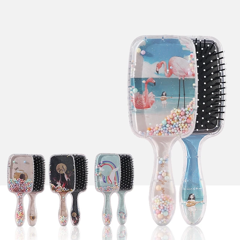 Custom Cartoon Square Paddle Massage Scalp Shiny Comb Bling Diamond Detangling Hairbrush Sequins Glitter Quicksand Hair Comb