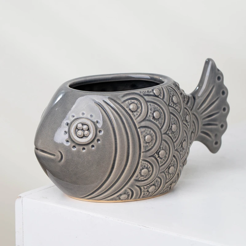 YUANWANG Fish Shape Ceramic Plant Pot Flower Pots & Planters Succulent Pots Ceramic