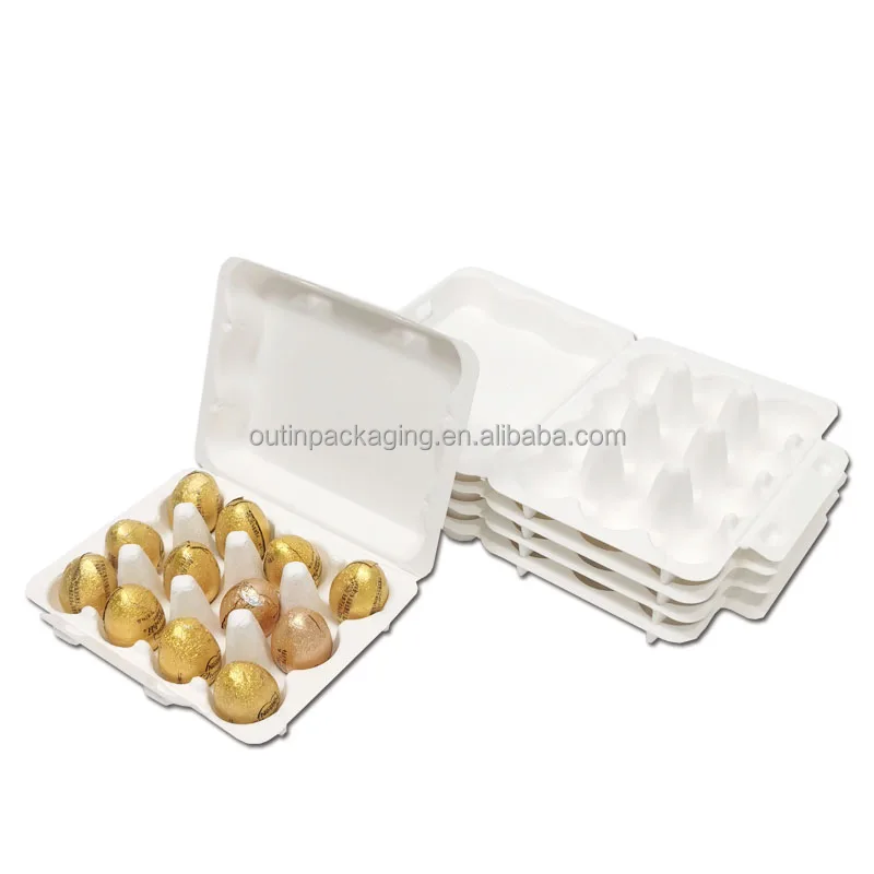 biodegradable Compostable eco friendly molded mould paper bagasse fiber Pulp mini eggs chocolate clamshell packaging box tray