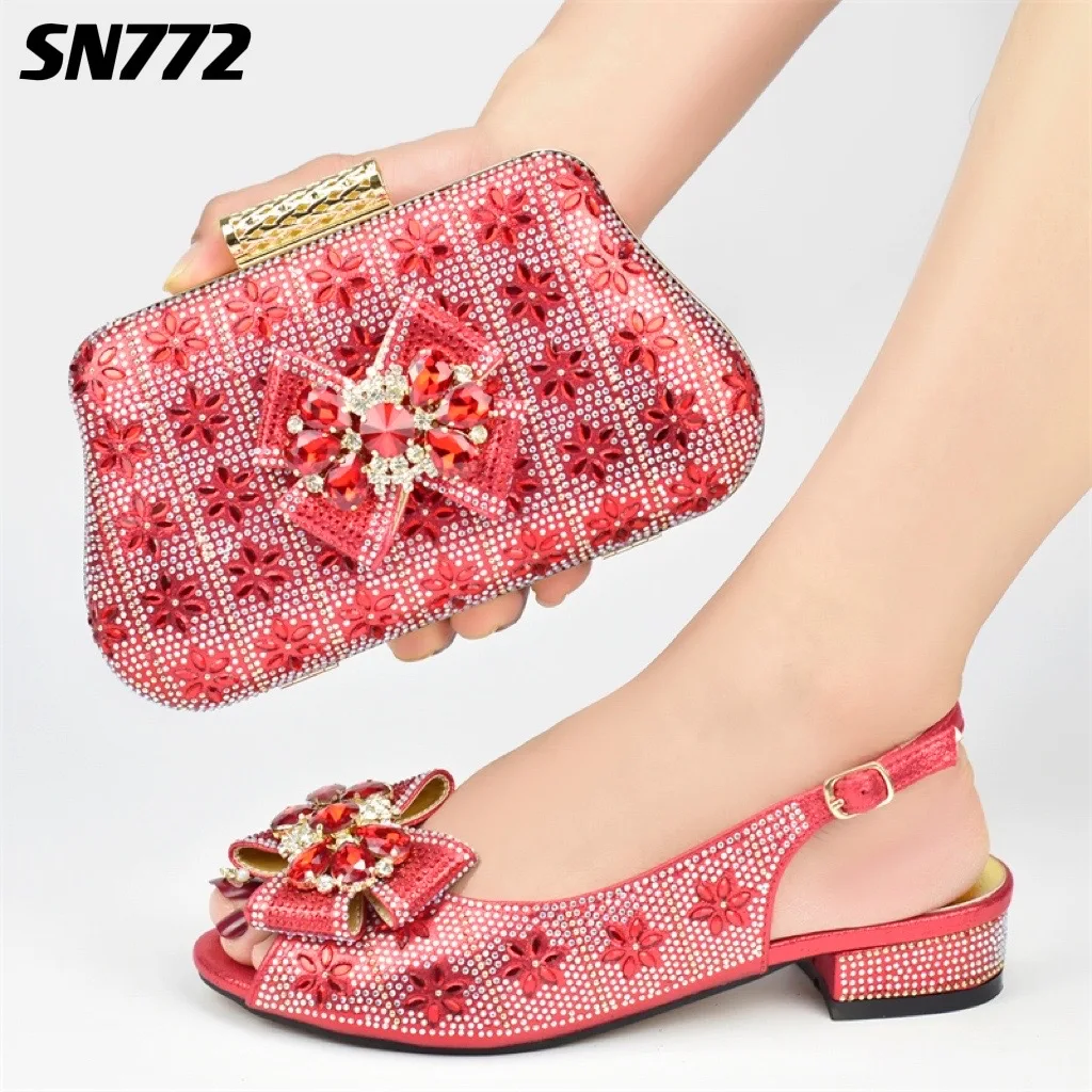 New fashion green sequin italian shoes match bag 2022 PU leather ladies shoes for evening party