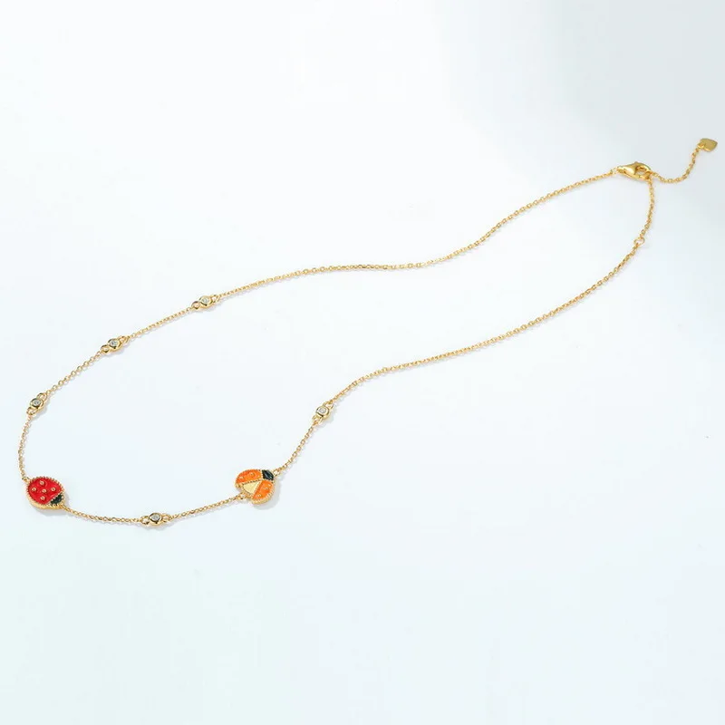 Fashion 925 silver Enamel beetles Cable Chain Necklace