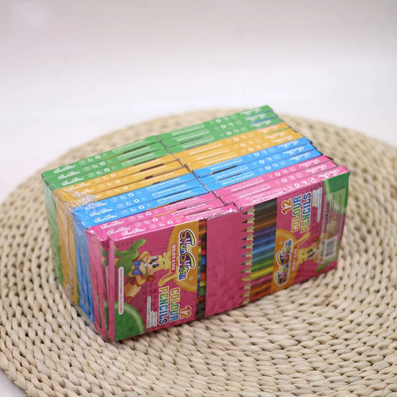 Glitter Wholesale Plastic Leadfree Safety OEM LOGO 3.5 inch 12-color colored pencil set for students writing & sketch drawing