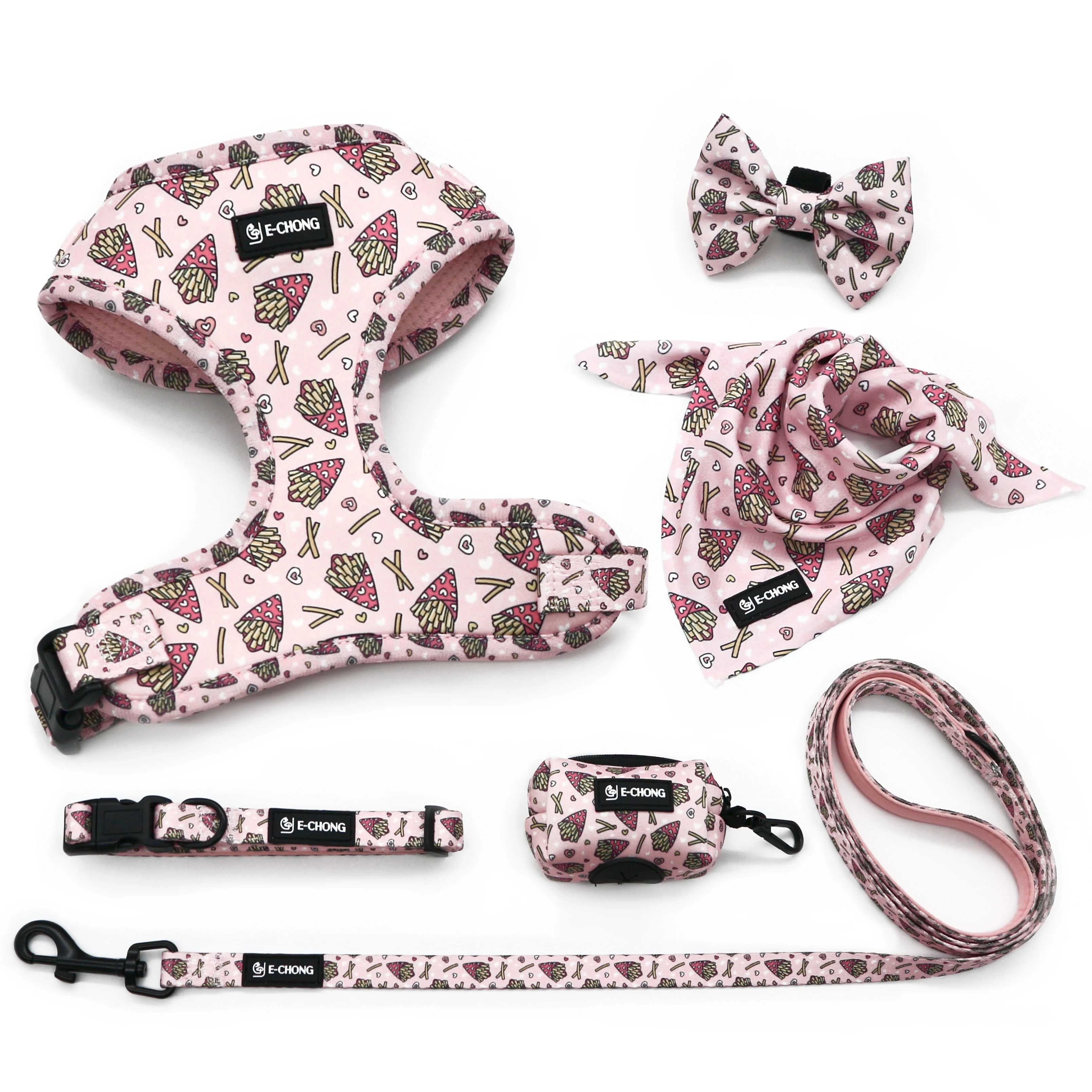 OEM/ODM Personalized Pet Accessories Print Quick Release Padded Polyester Pattern no pull adjustable neoprene dog harness set