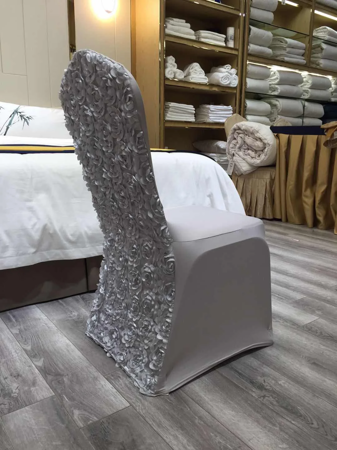 wholesale High quality white rosette satin wedding decoration chair cover