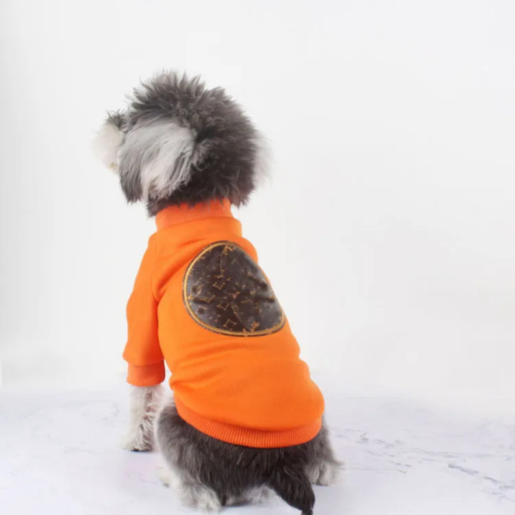 Luxury designer popular logo embroidery orange fat dog pet clothes sweater pullover dog shirt