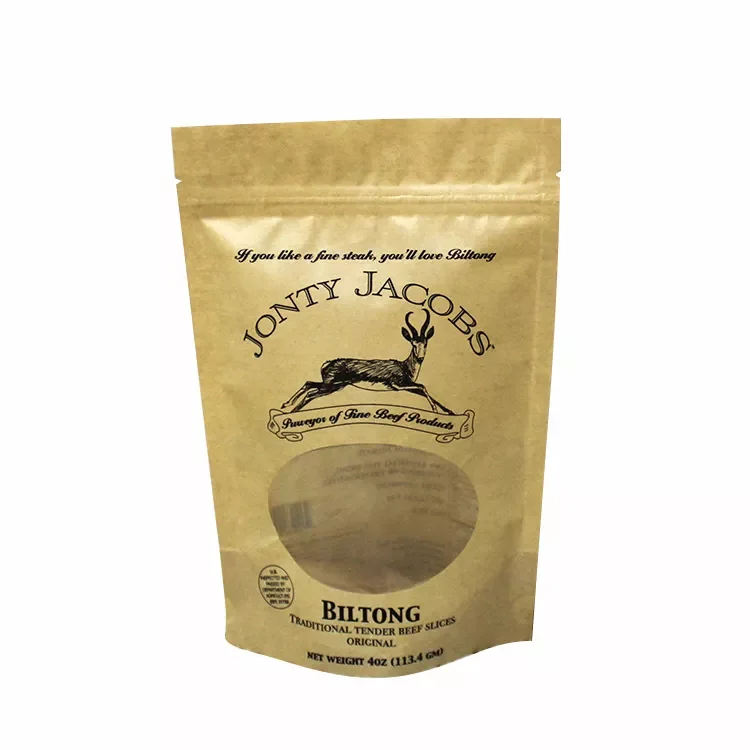 Bolsa kraft Wholesale Custom Window Nuts Cereals Candy Brown Independent Standing Up Pouches Craft Food Packaging