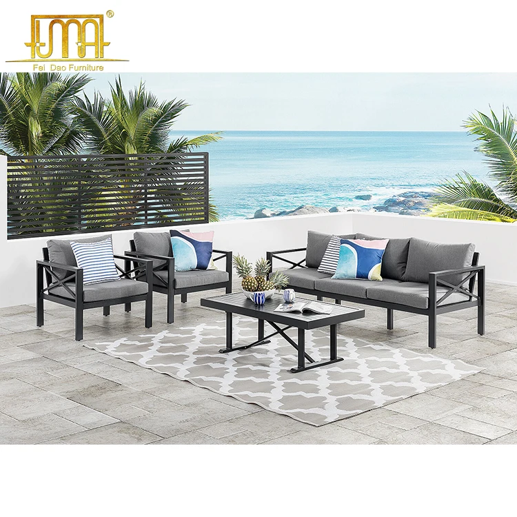 Garden furniture fabric cushion outdoor reclining lounge sofa set