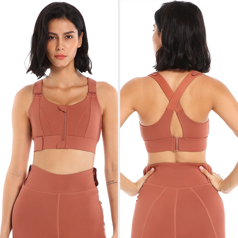 DOMAX Customize LOGO Front Zipper High Quality she Women High Impact Fit Adjustable Strap with Velcro Yoga Sports Bra