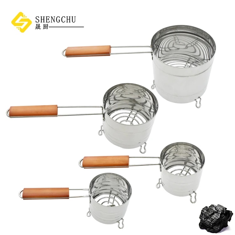Stainless Steel Charcoal Chimney Starter Wooden Handle BBQ Grill Fire Starter Outdoor Accessories