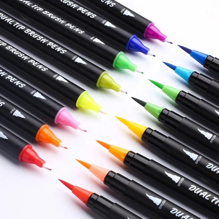 
24 Colors+2 Blending Brush Dual Tip Black Brush Pen Paint Art Marker Watercolor Calligraphy Brush Pen 