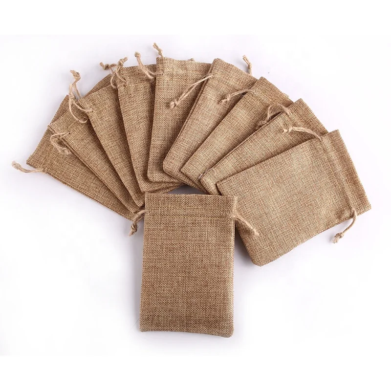 10 sizes on stock plain organic Jute pouch linen bag small reusable hemp drawstring bags