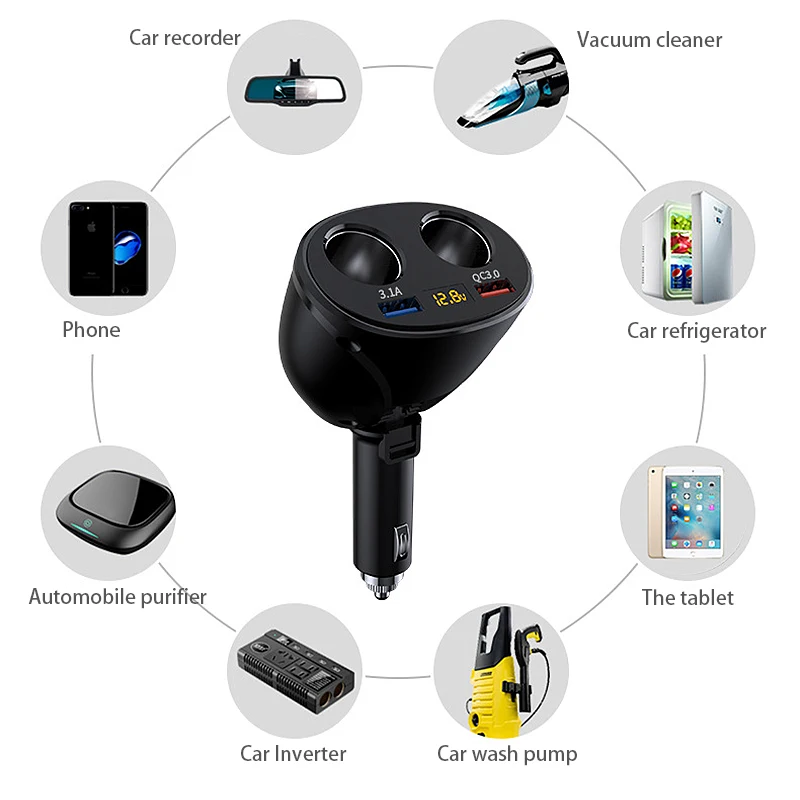 12/24v Car Cigarette Lighter Adapter Socket Splitter Plug Dual Usb Fast Charger Converter 5v/3.1a With Voltage Diagnose Display
