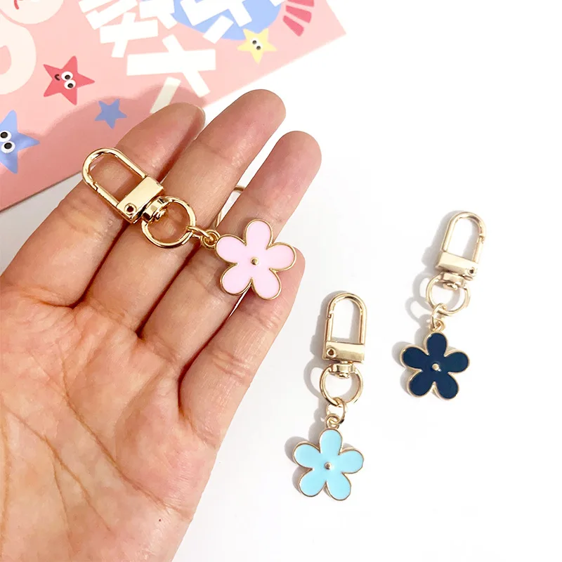Double sided flower headphone pendant summer small clear cute bag car keychain decorative gift