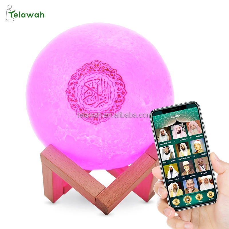 Telawah Исламский Коран сенсорный 3D лунный светильник Портативный детский динамик