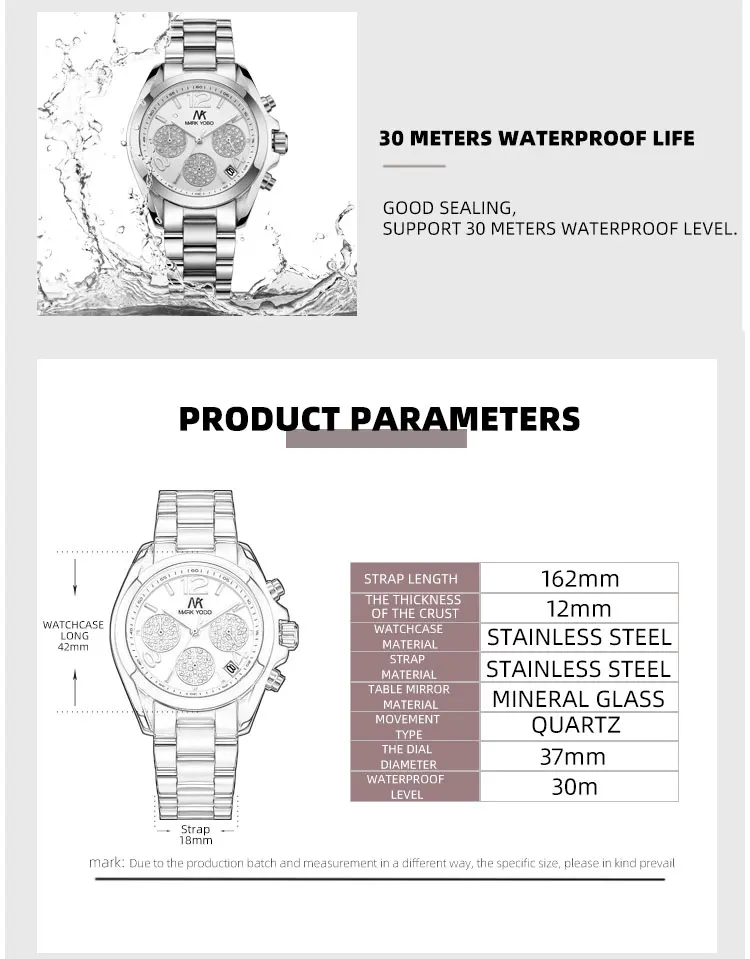 Newest Fashion Luxury Japanese Movement Stainless Steel Waterproof Quartz Wristwatches Watches