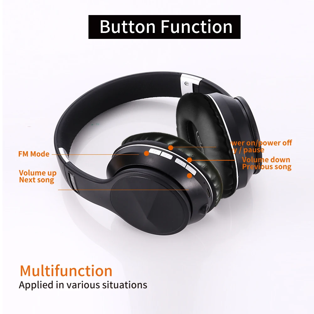 Factory custom branded noise cancelling wireless studio headphones bt v5.0 unique head set over-ear headphones