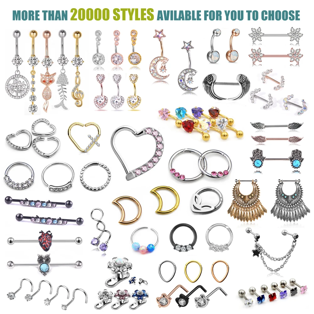 New Custom Navel Ring Chain Belly Button Rings Surgical Steel Body Piercing Jewelry Brass Casting 5 Zircon Gems
