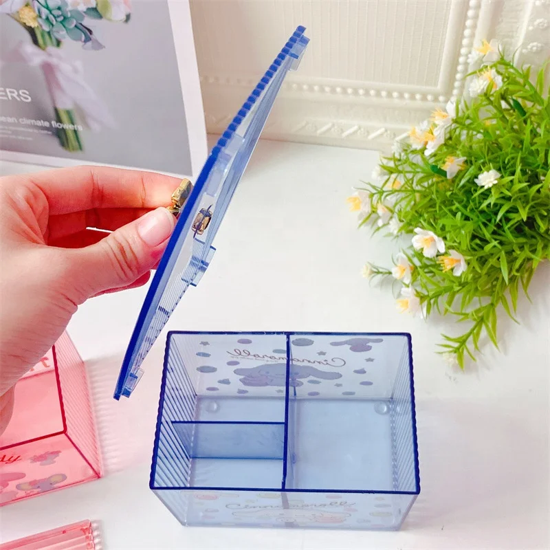 Wholesale lovely Kuromi makeup grid storage box acrylic cotton swab tube sundry finishing box stationery
