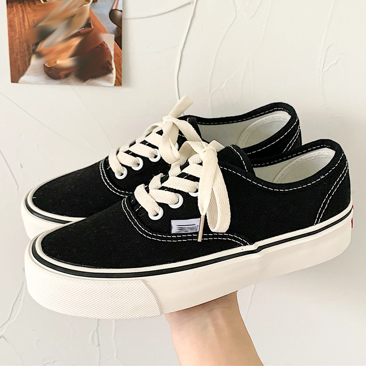 Retro new canvas shoes spring and autumn black classic all-match student white skate shoes trendy shoes