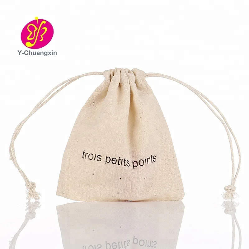 Custom natural muslin fabric bag drawstring