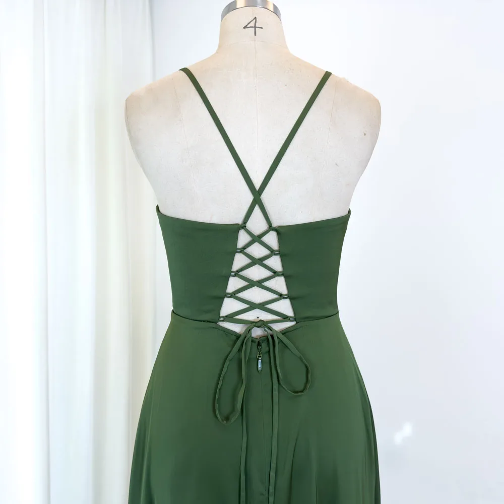 TEENYEE New Arrival V-Neck Green Bridesmaid Dress Evening Woman Plus Size Wedding Dress Elegant
