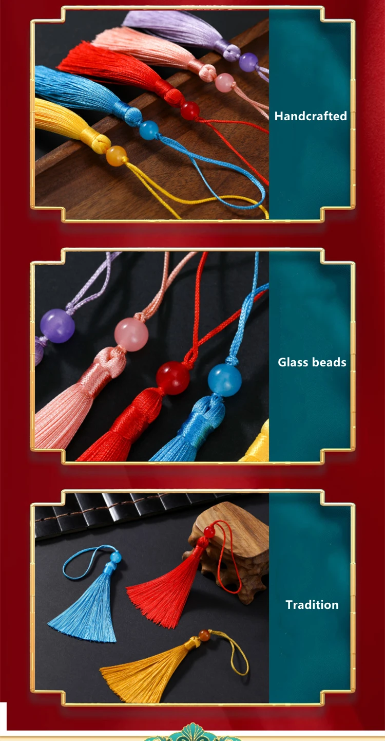 7CM Small Hanging Tassel Fringes Beaded Headdress Bookmark Folding Fan Pendant Tassel