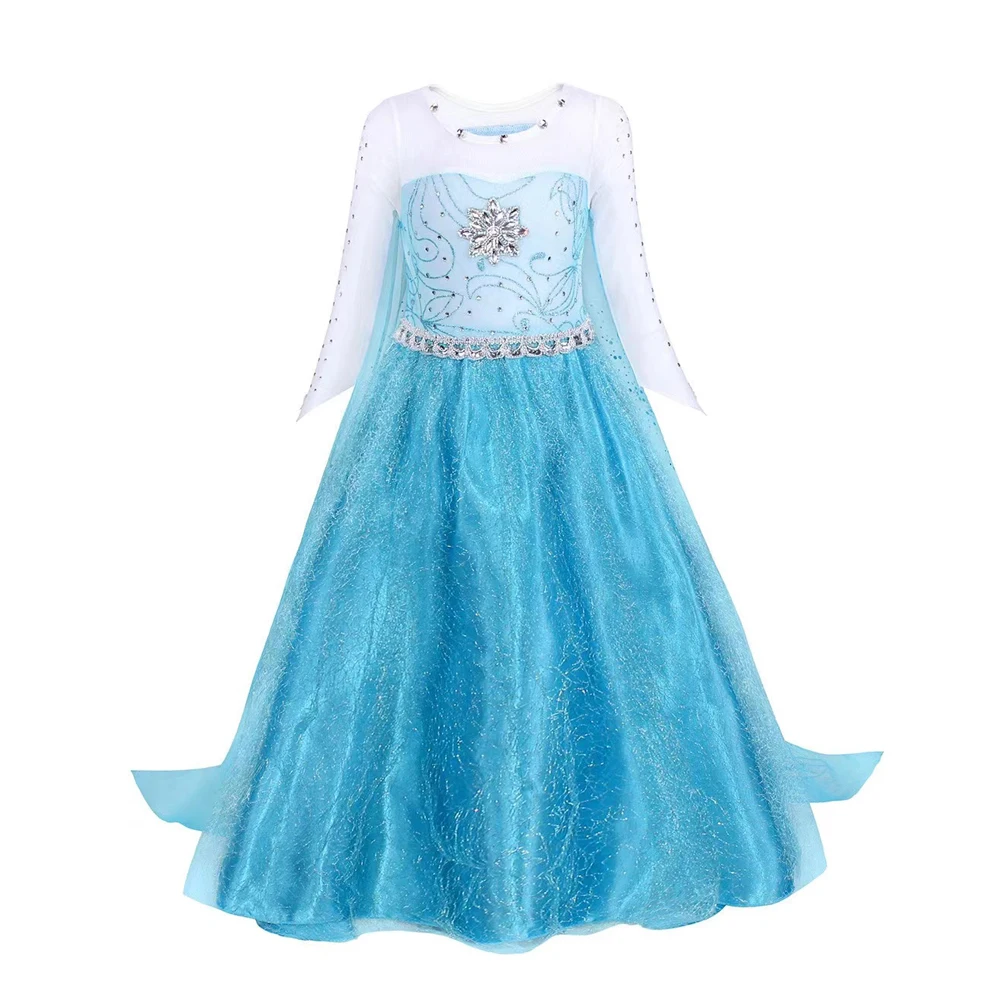 Halloween Kids Elsa Anna Princess Dress Cosplay Fancy Costume Dress For Girls