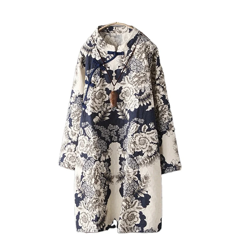 2019 модное повседневное длинное шелковое льняное/хлопковое платье большого размера с принтом qipaochinese для женщин