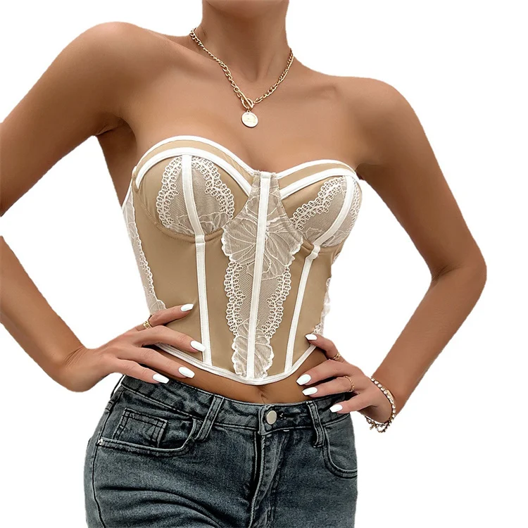 Sexy crop top fish bone corset summer hot sale high quality crop top sleeveless strapless tank top women