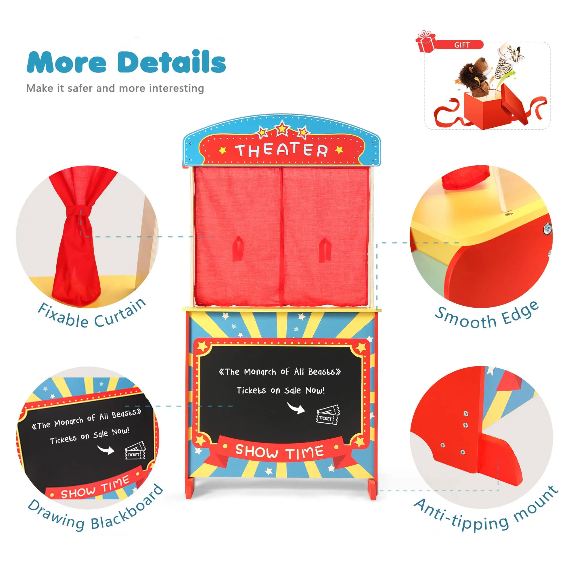 New Design Double-sided Puppet Stage With Chalkboard role Play Fruit Display Shop Kids Wooden Pretend