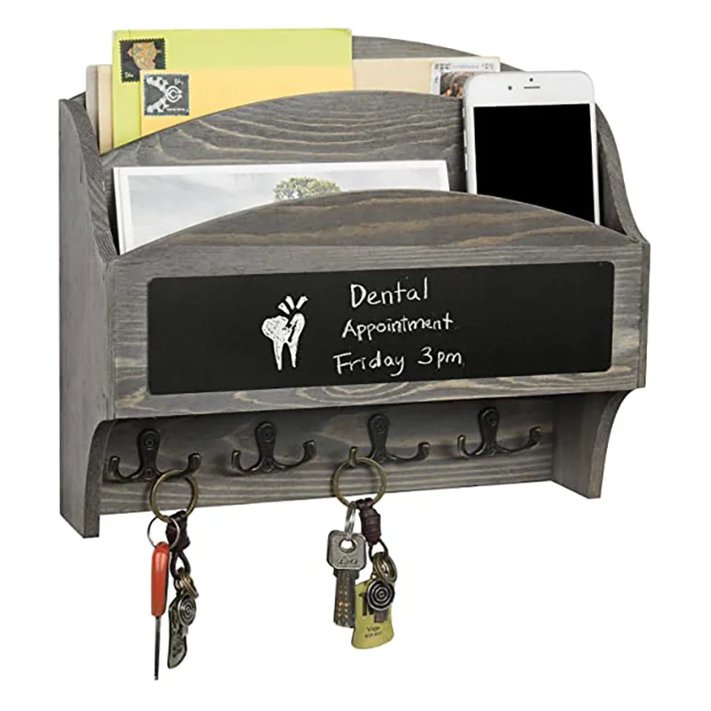 Настенный держатель для ключей и почты деревянная подставка прихожей