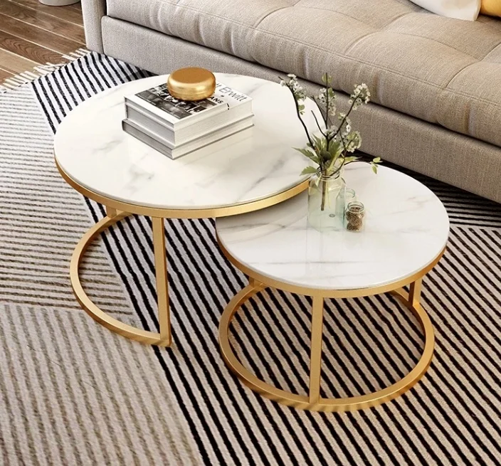 Stainless Steel Round Modern hotel furniture lobby Center Marble Coffee Table