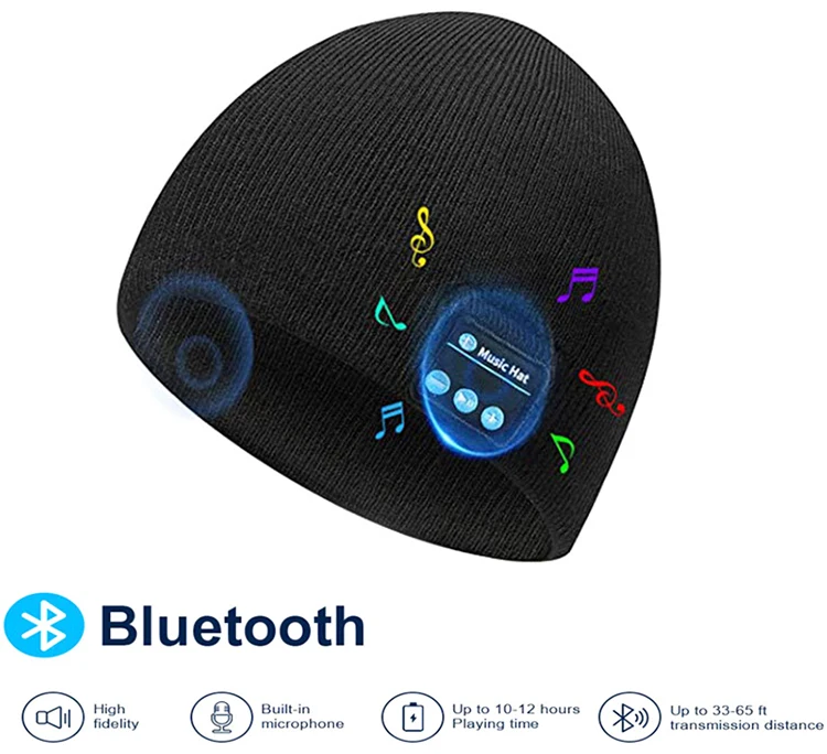 Шапка-бини с Bluetooth из мягкой трикотажной ткани помпоном и встроенными динамиками микрофоном для зимнего фитнеса занятий спортом на открытом воздухе