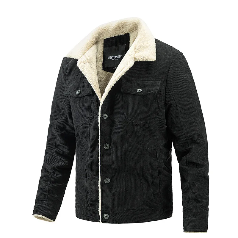 Winter warm jacket for men stand collar corduroy jackets with sherpa lining in stock or custom design oem branding