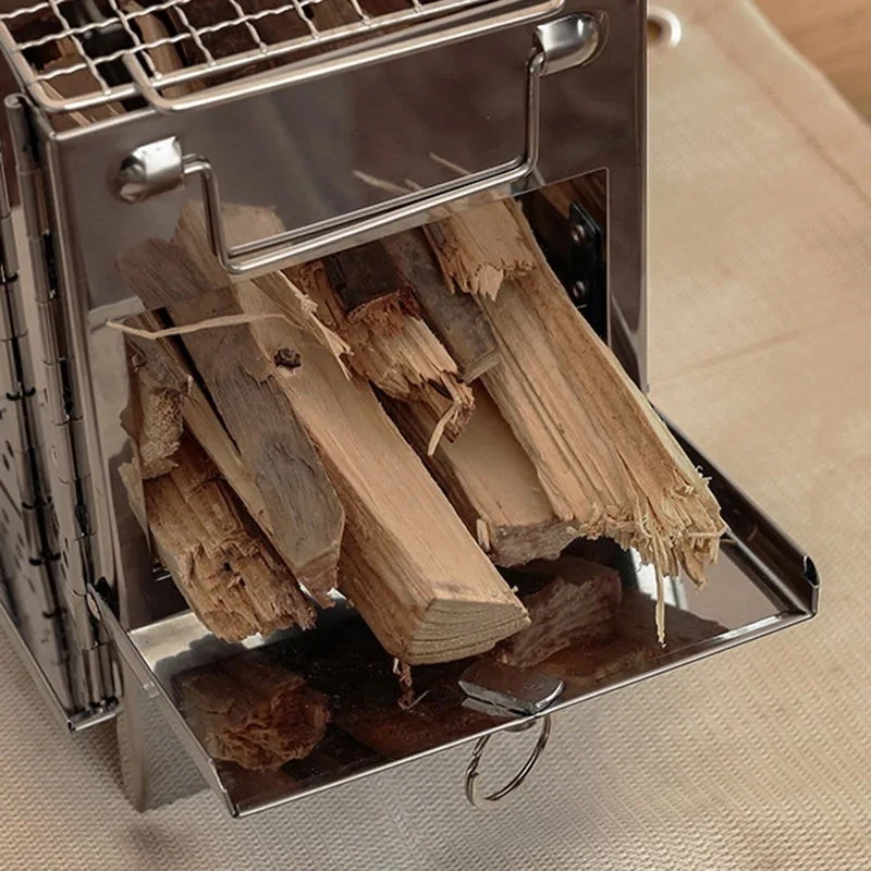 Outdoor Brazier Camping Wood Stove Portable Folding Wood Burner Blowpipe Kit Mini BBQ Grill Carry Bag Camping Equipment