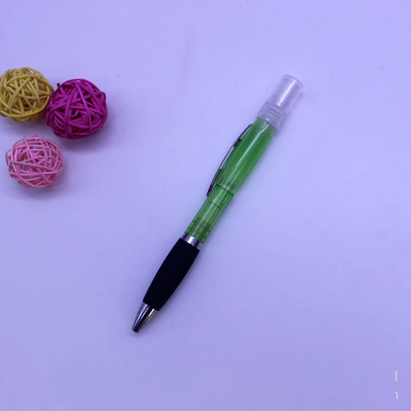 Hot selling small moq customized eco-friendly plastic ball pen with alcohol sanitize spray for promotion and advertising