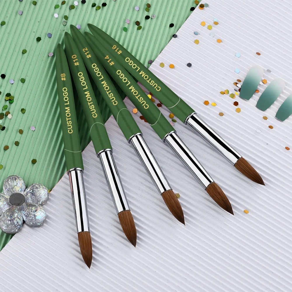 2022  Nail Brush Professional Manufacturer Christmas Tree Green  Handle Acrylic Nail Brush 3d Brush Acrylic Nail Kolinsky 100%
