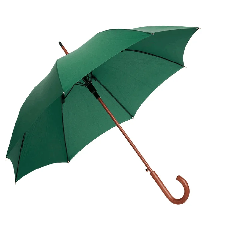 Umbrella Factory Wholesale J Wooden Handle Straight Sticks Wood Umbrella Custom Automatic Straight Umbrella With Logo