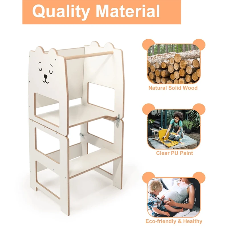 Winning Adjustable Folding Auxiliary Tower Montessori Learning Tower Kitchen Helper Step Stool Standing Tower With Blackboard